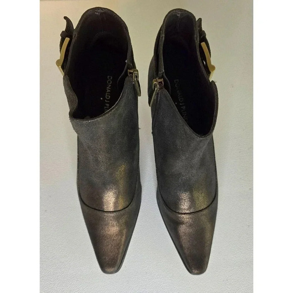 Donald J Pliner Longa Booties Brown Metallic Heeled Ankle Buckle Zip SZ 8 M - Picture 4 of 12